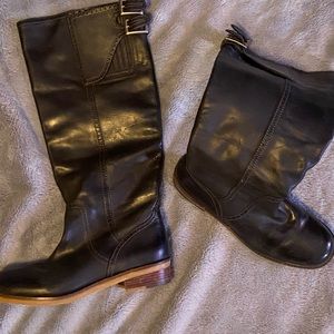 Lucky brand Andria black, tall leather books faux crepe sole gently worn size 10